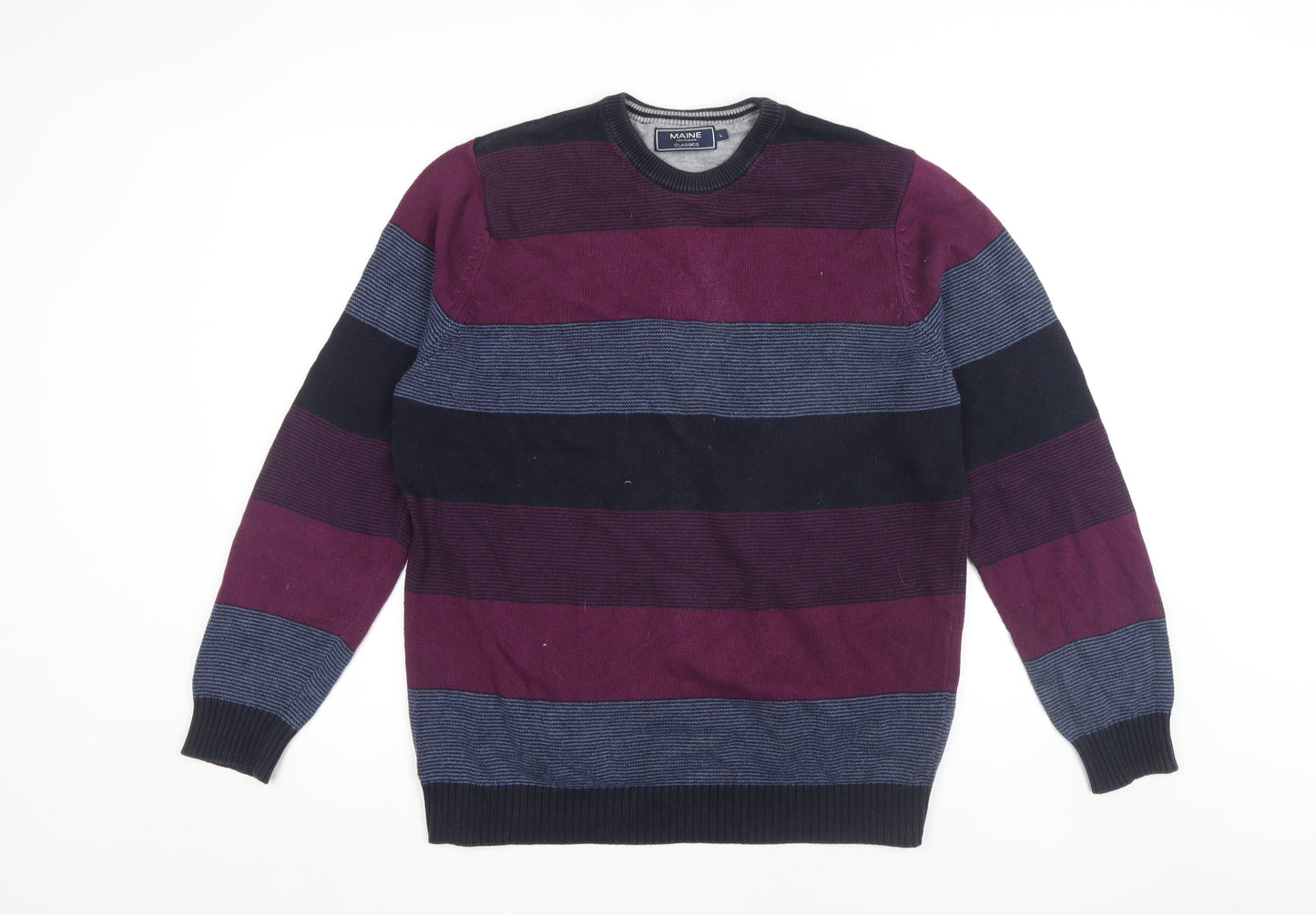 Maine New England Mens Striped Pullover Jumper Size L