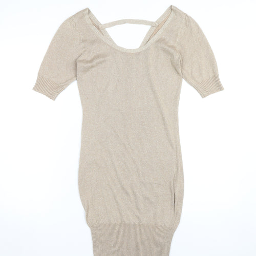 VILA Women's Beige Knit V-Neck Dress, Size S