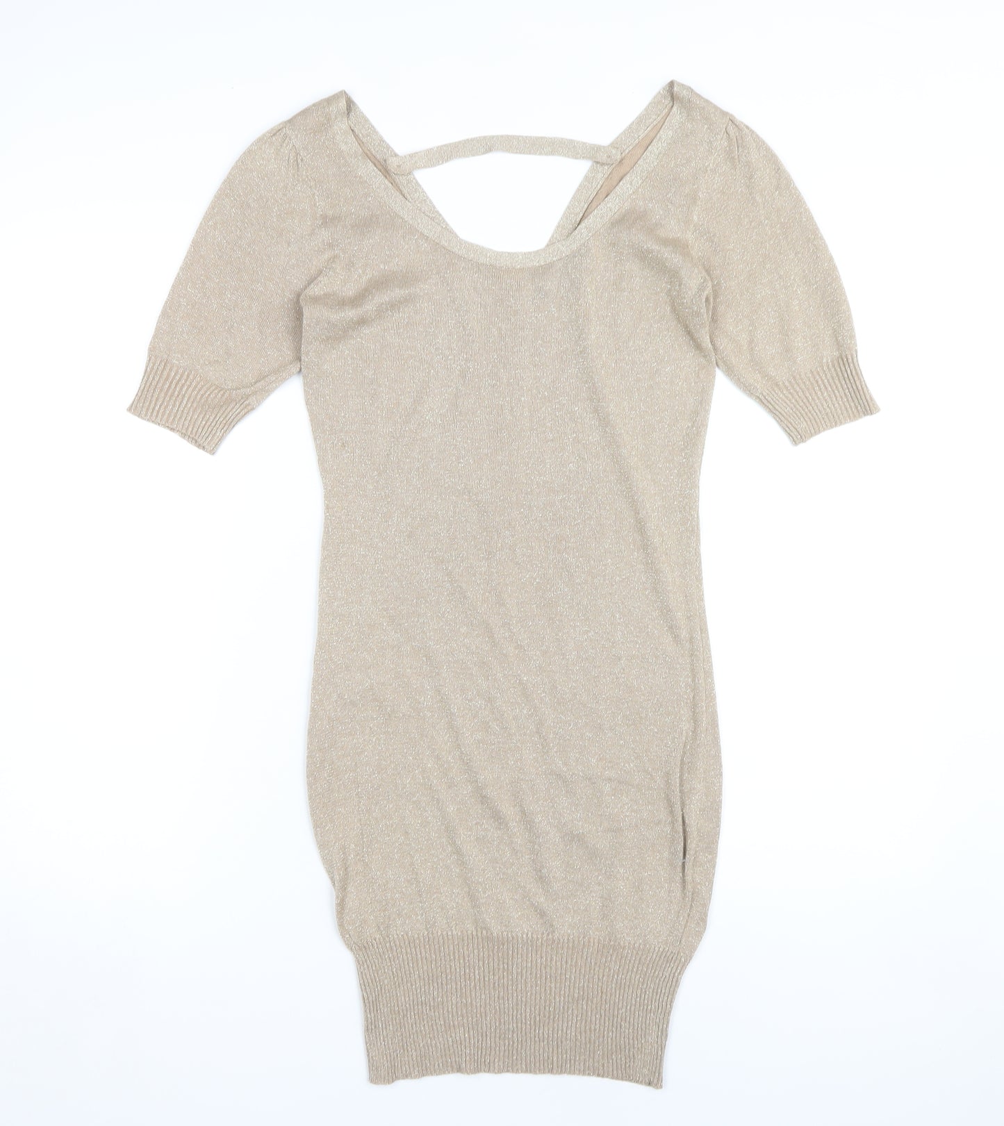 VILA Women's Beige Knit V-Neck Dress, Size S