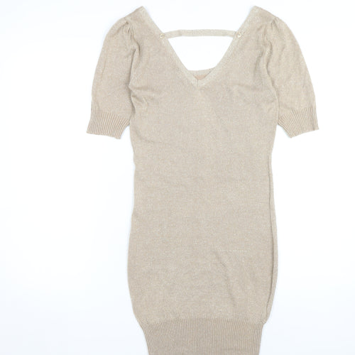 VILA Women's Beige Knit V-Neck Dress, Size S