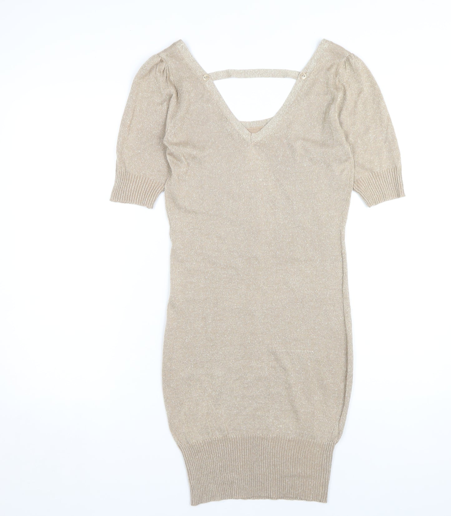 VILA Women's Beige Knit V-Neck Dress, Size S