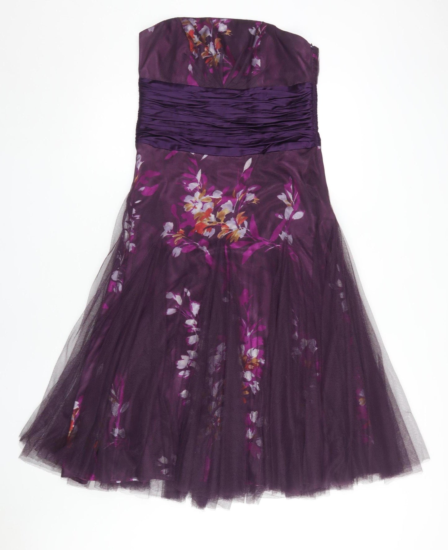 Monsoon Women's Purple Floral A-Line Midi Dress Size 12
