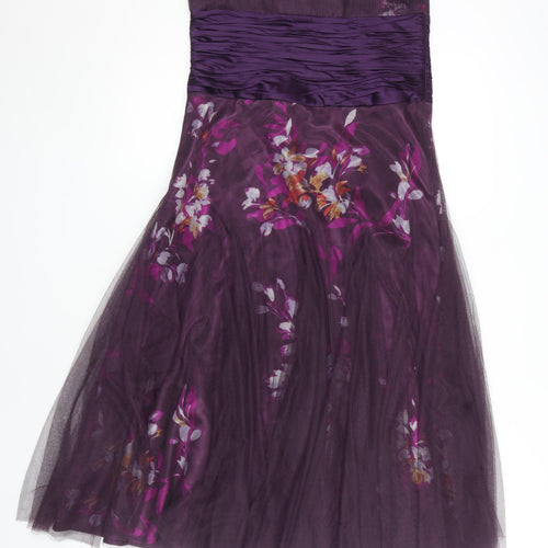 Monsoon Women's Purple Floral A-Line Midi Dress Size 12