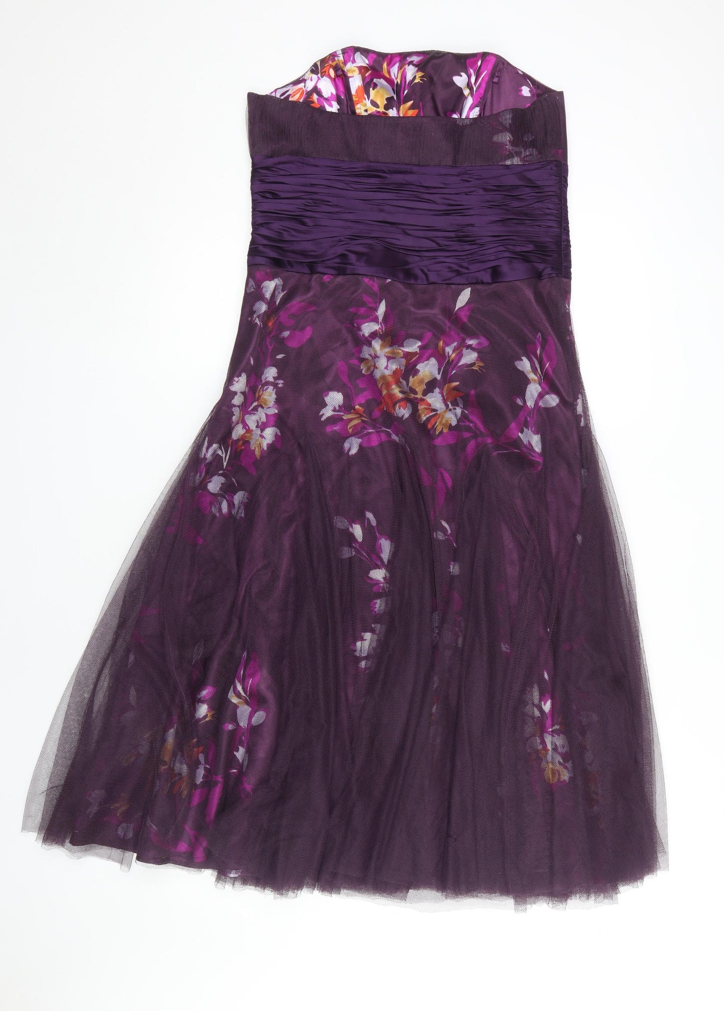 Monsoon Women's Purple Floral A-Line Midi Dress Size 12