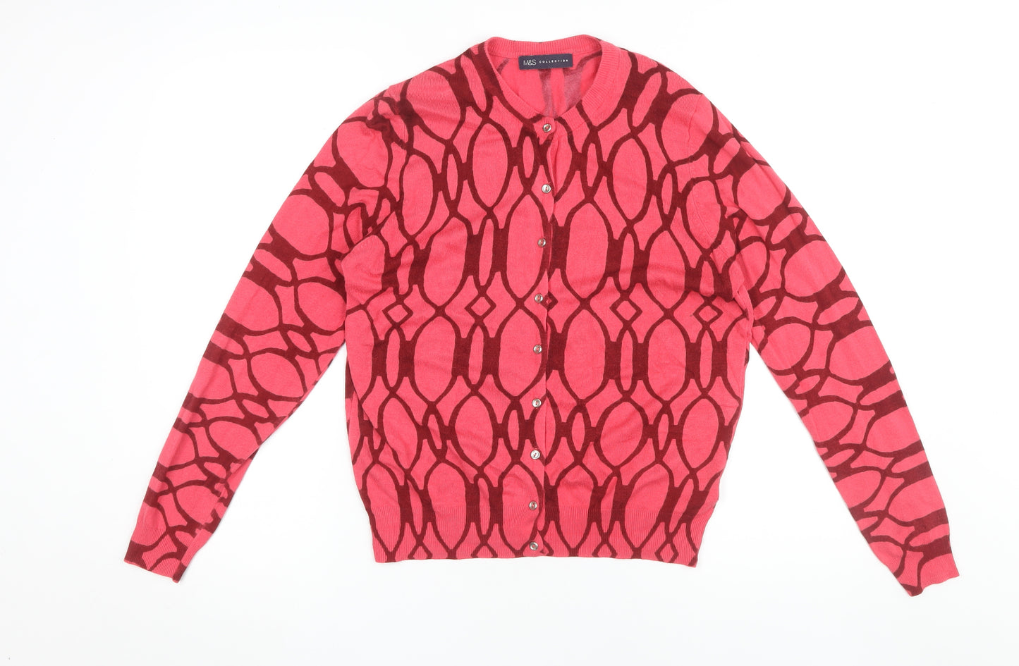 Marks and Spencer Women's Red Cardigan, Size 14, Geometric