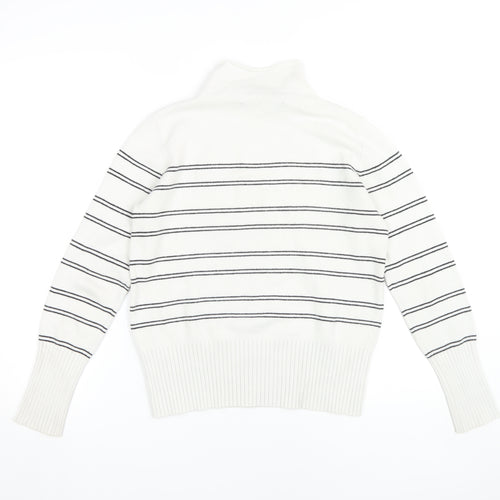 French Connection Women's White Striped Roll Neck Jumper - M