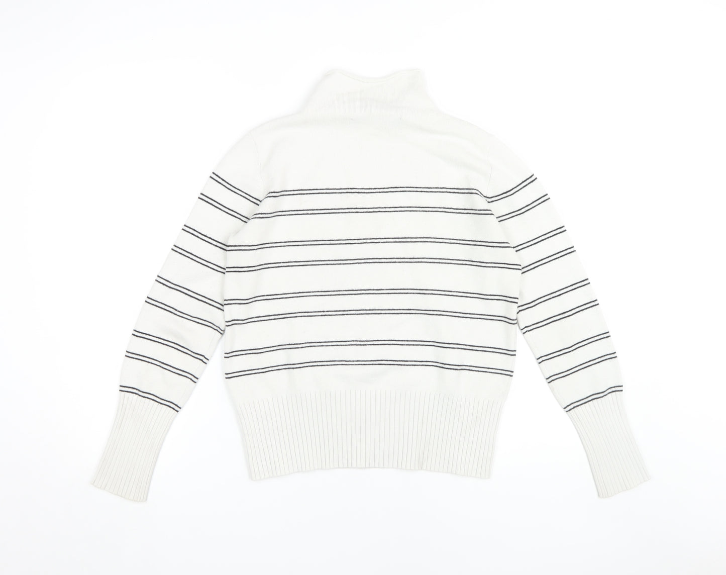 French Connection Women's White Striped Roll Neck Jumper - M