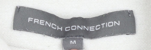 French Connection Women's White Striped Roll Neck Jumper - M