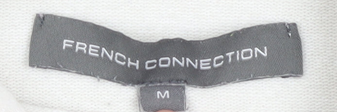 French Connection Women's White Striped Roll Neck Jumper - M