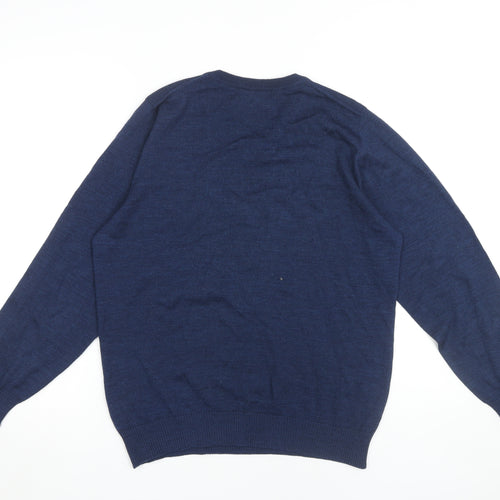 Marks and Spencer Men's Blue Medium V-Neck Wool Jumper