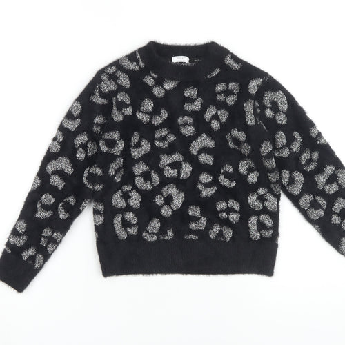 Next Girls Black Animal Print Pullover Jumper, 7 Years