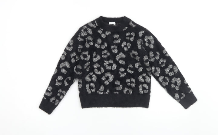 Next Girls Black Animal Print Pullover Jumper, 7 Years