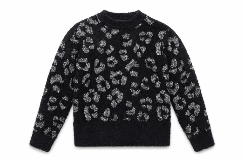 Front view of Next girls’ black animal print jumper, 7 years
