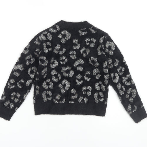 Next Girls Black Animal Print Pullover Jumper, 7 Years