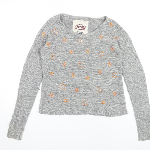 Superdry Women's Grey Floral Pullover Jumper M