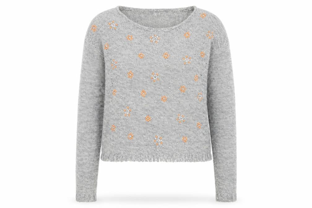 Front view of Superdry Women's Grey Floral jumper M