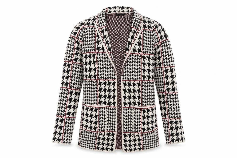 Front view of Stradivarius Women's Black Check Coatigan S