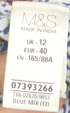 Marks & Spencer Women Blue Geometric Top UK 12