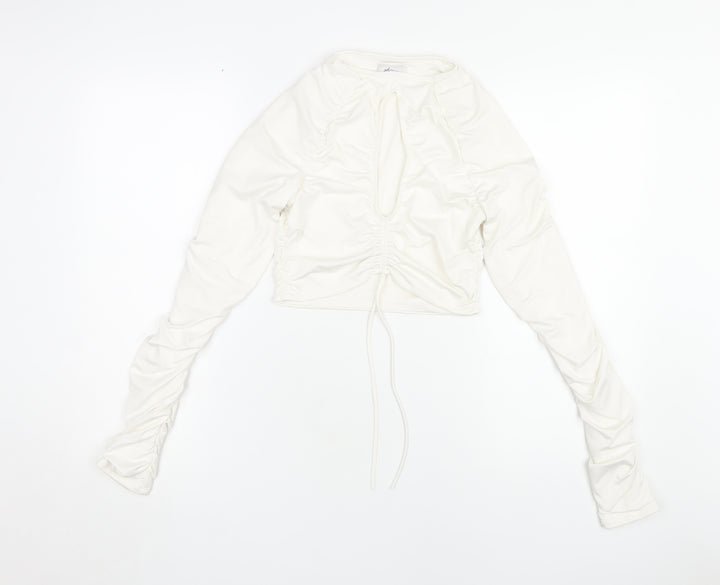Oh Polly Women's Ivory Cropped Long Sleeve Top Size 10