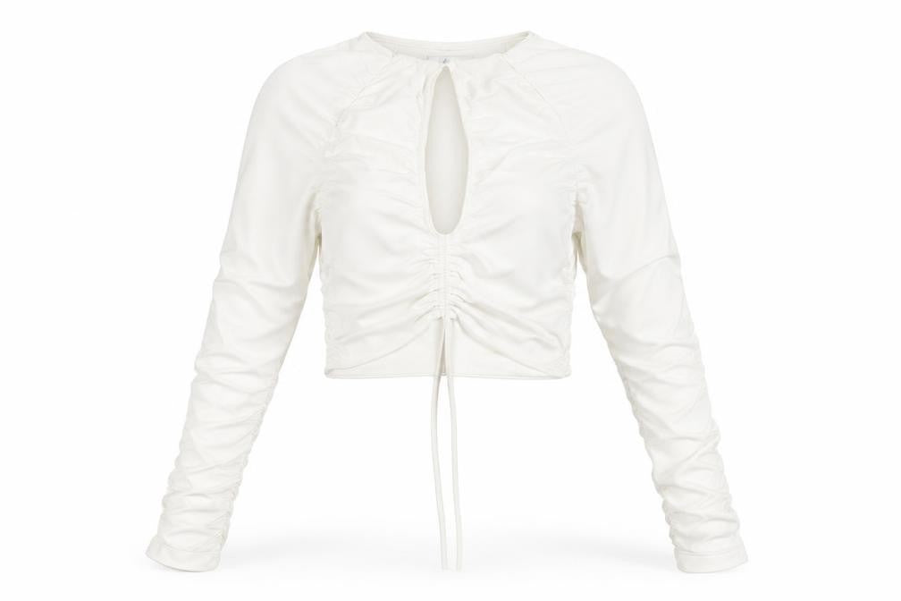 Front view of Oh Polly Women's Ivory Cropped Long Sleeve Top, size 10