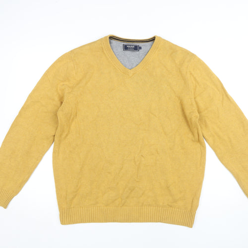 Maine Men's Yellow V-Neck Jumper, Large, Cotton