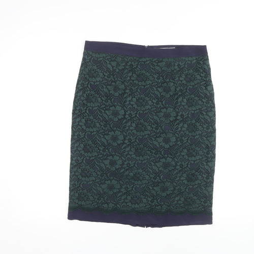 Boden Women's Green Pencil Skirt - Size 12, Elegant Floral Design