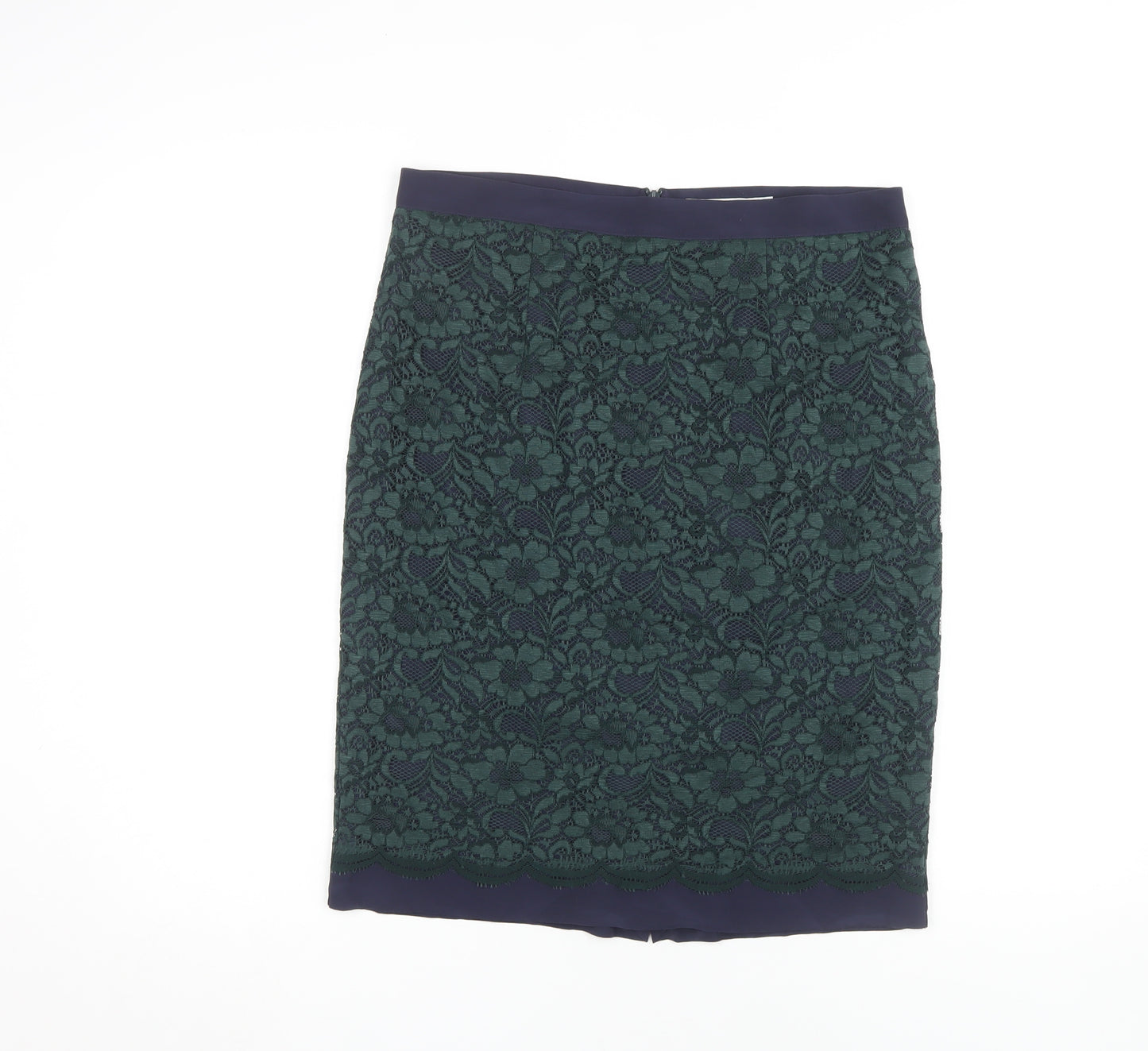 Boden Women's Green Pencil Skirt - Size 12, Elegant Floral Design