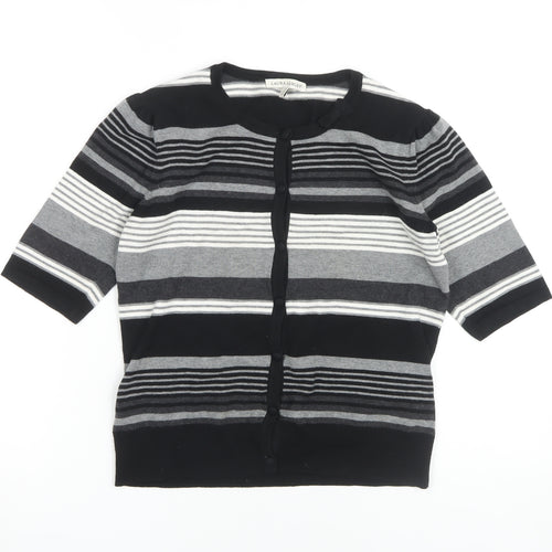 Laura Ashley Women's Cardigan, Size 10, Black, Striped Knit