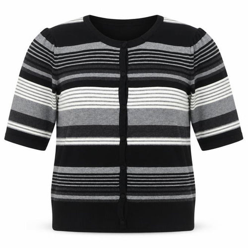 Laura Ashley Women's Cardigan, Size 10, Black, Striped Knit