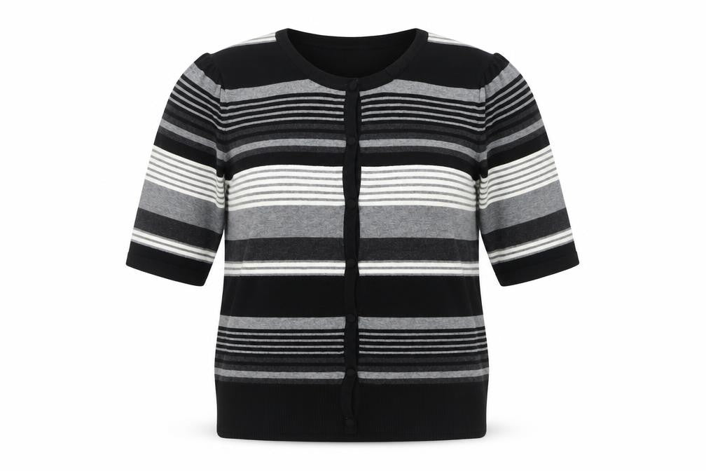 Laura Ashley Women's Cardigan, Size 10, Black, Striped Knit