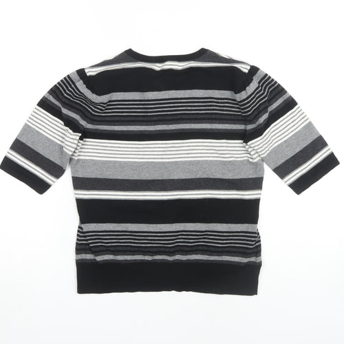 Laura Ashley Women's Cardigan, Size 10, Black, Striped Knit