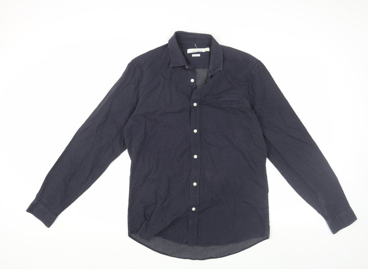 Topman Men's Slim Fit Blue Long Sleeve Shirt M