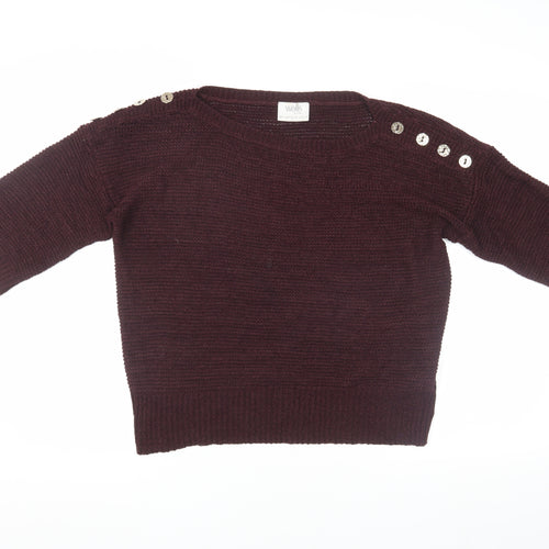 Wallis Women's Brown Pullover Jumper L with Button Accents