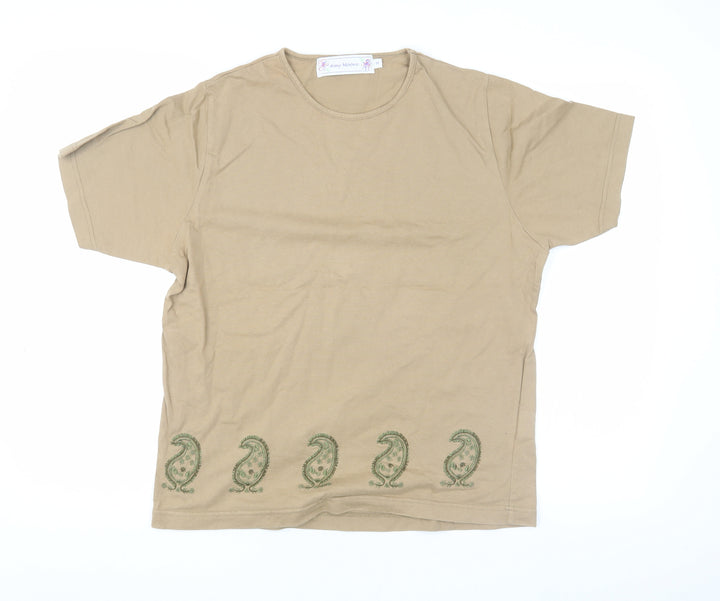Amy Moore Women's Beige Embroidered T-Shirt, M
