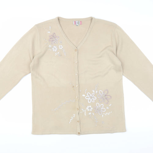 Dixie Women's Beige Floral Cardigan M V-Neck