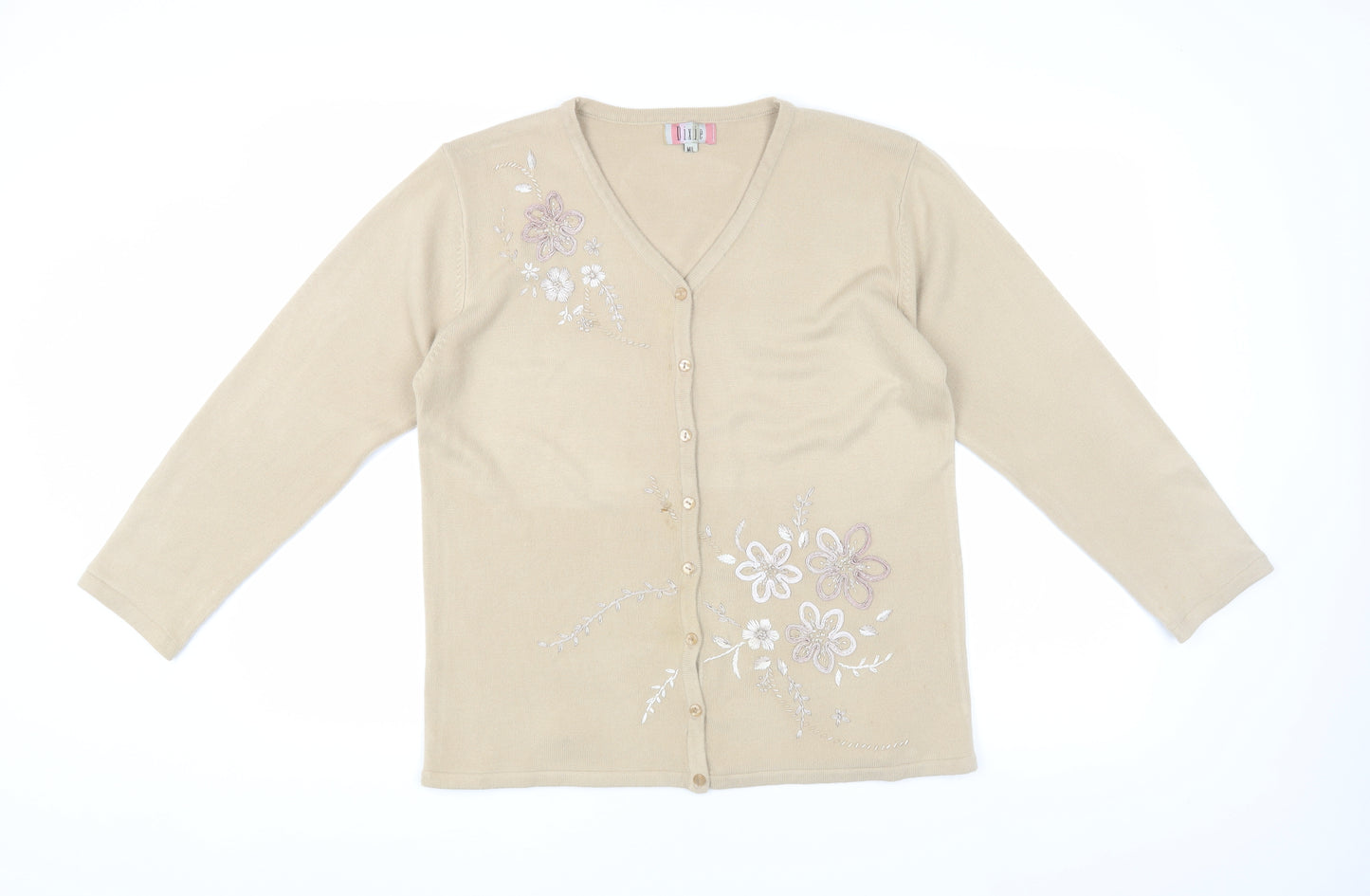 Dixie Women's Beige Floral Cardigan M V-Neck