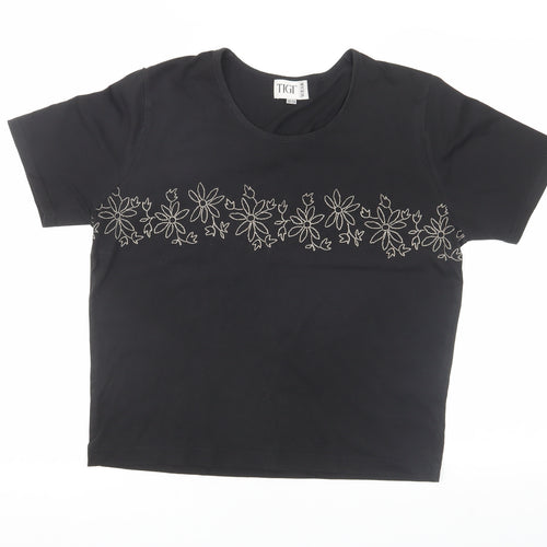 TIGI Wear Women's Black Floral Embroidered T-Shirt Size 18