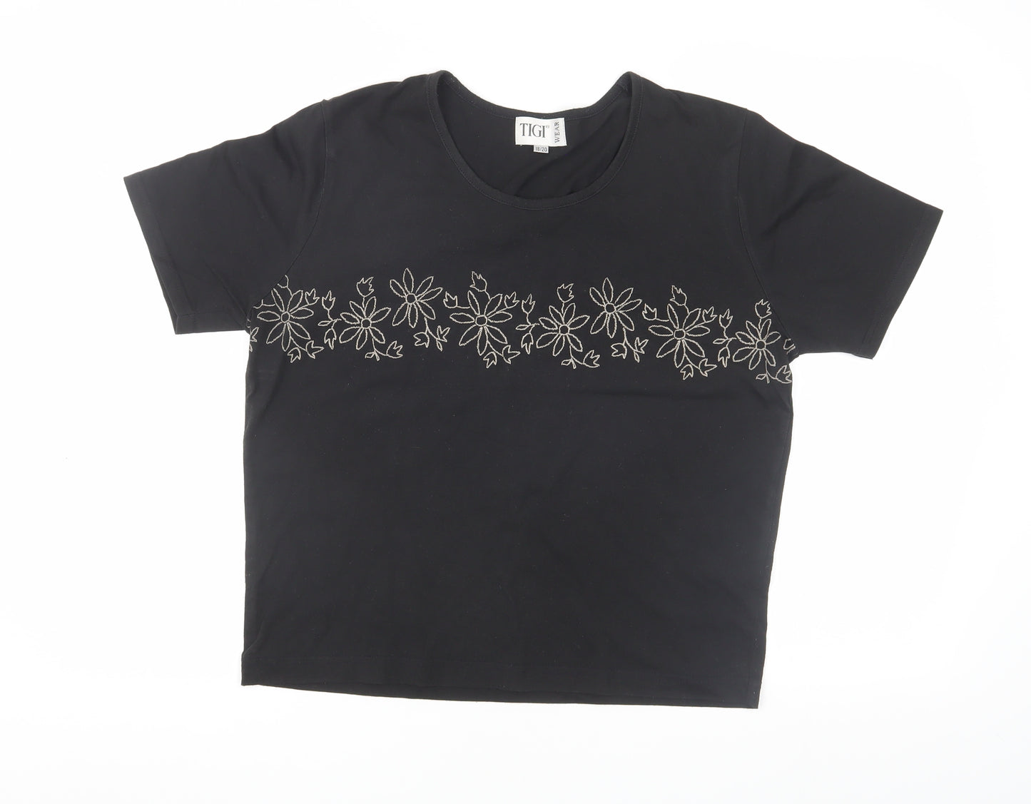 TIGI Wear Women's Black Floral Embroidered T-Shirt Size 18