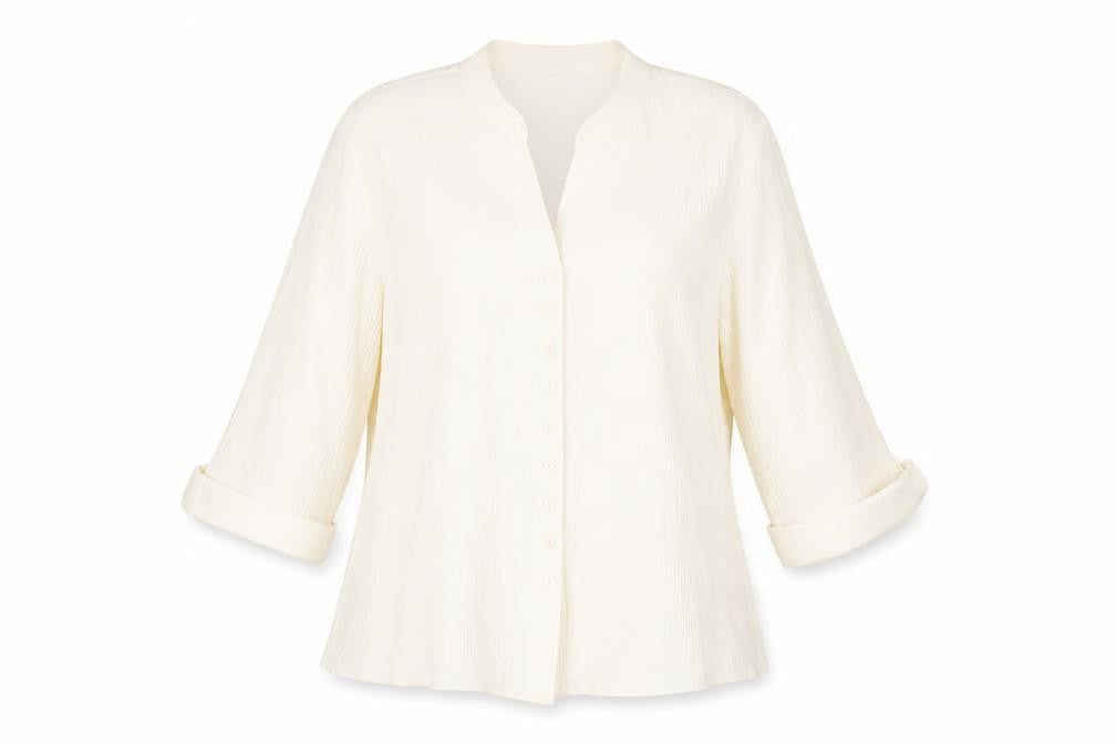 Front view of EWM Women's Ivory Collared Blouse, size 16, Casual