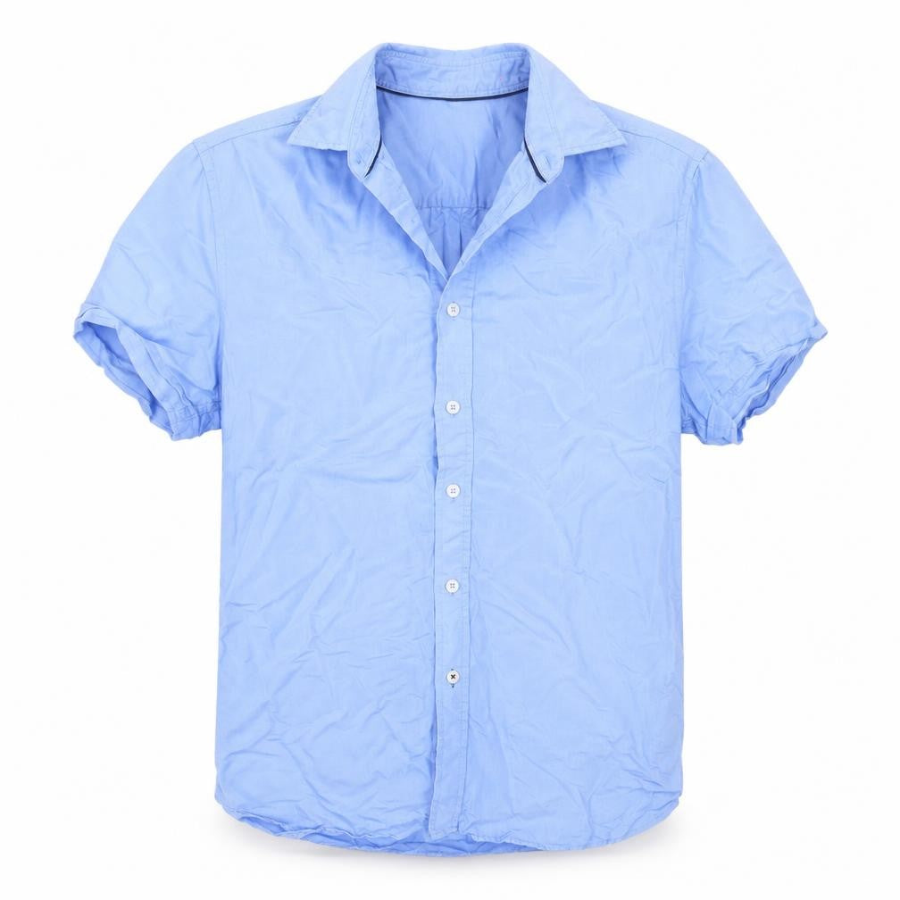 Front view of Mango Man Men's Blue Regular Fit Short Sleeve Shirt