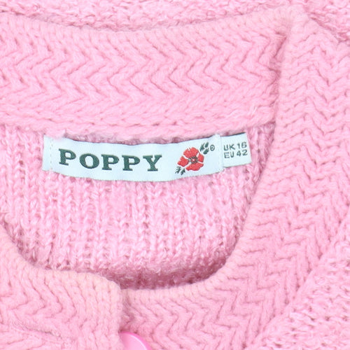 Poppy Pink Women’s Cardigan Round Neck Size 16