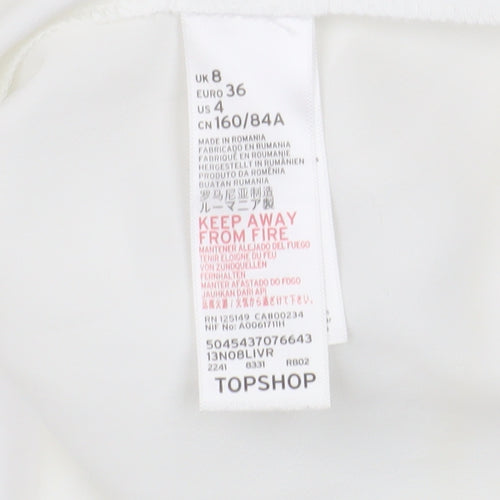Topshop Women's White Blouse, Size 8, Bell Sleeve