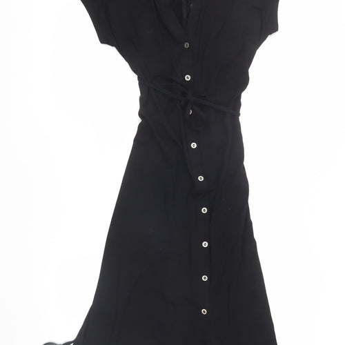 BHS Women's Black Shirt Dress, Size 18, Button-Up, Belted