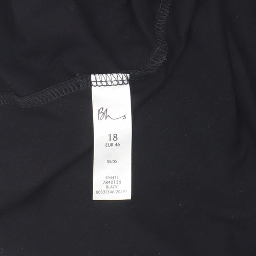 BHS Women's Black Shirt Dress, Size 18, Button-Up, Belted