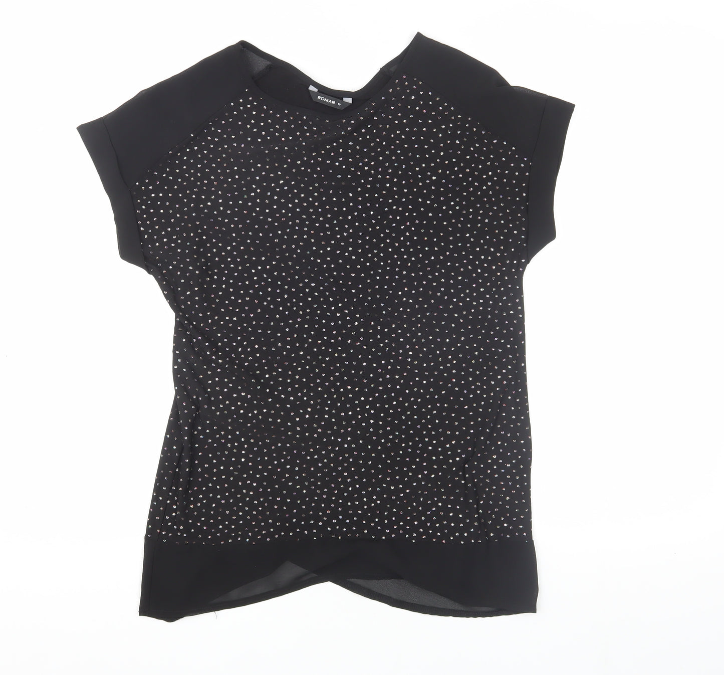 Roman Black Sequin Women's Top Size 10 with Short Sleeves