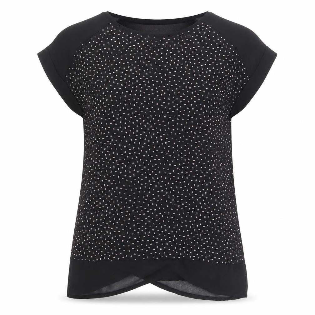 Front view of Roman Black Sequin Women's Top, size 10, with Short Sleeves