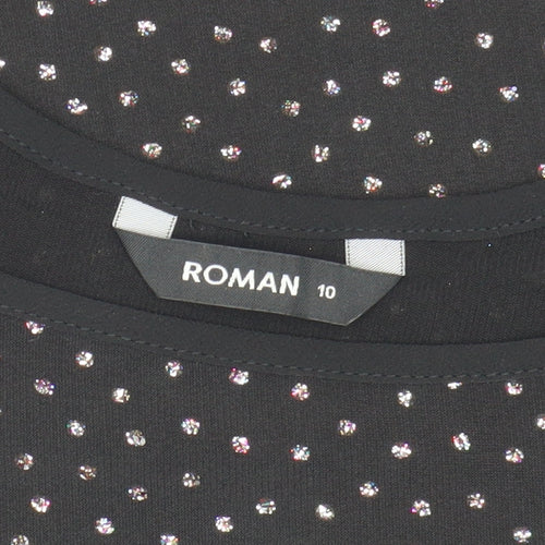Roman Black Sequin Women's Top Size 10 with Short Sleeves
