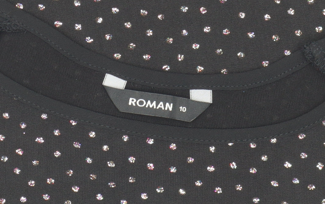 Roman Black Sequin Women's Top Size 10 with Short Sleeves