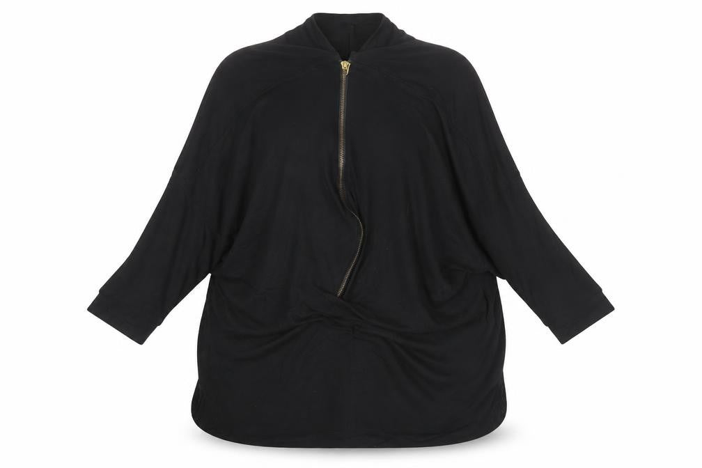 Front view of Capsule Women's Black Jersey High Neck Zip Top
