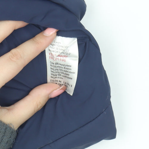 John Lewis Boys Blue Puffer Jacket 5 Years Hooded Winter Coat
